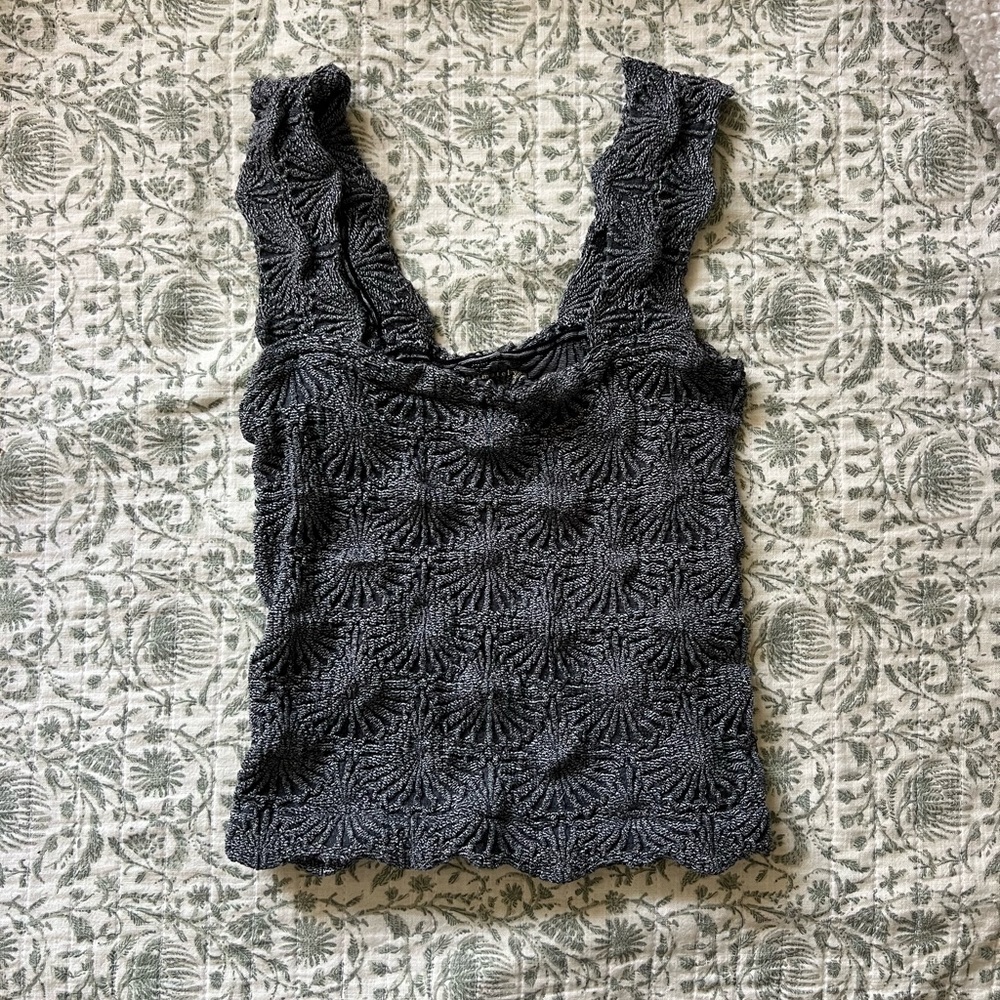 Free People Black Ruffled Fitted Tank Top